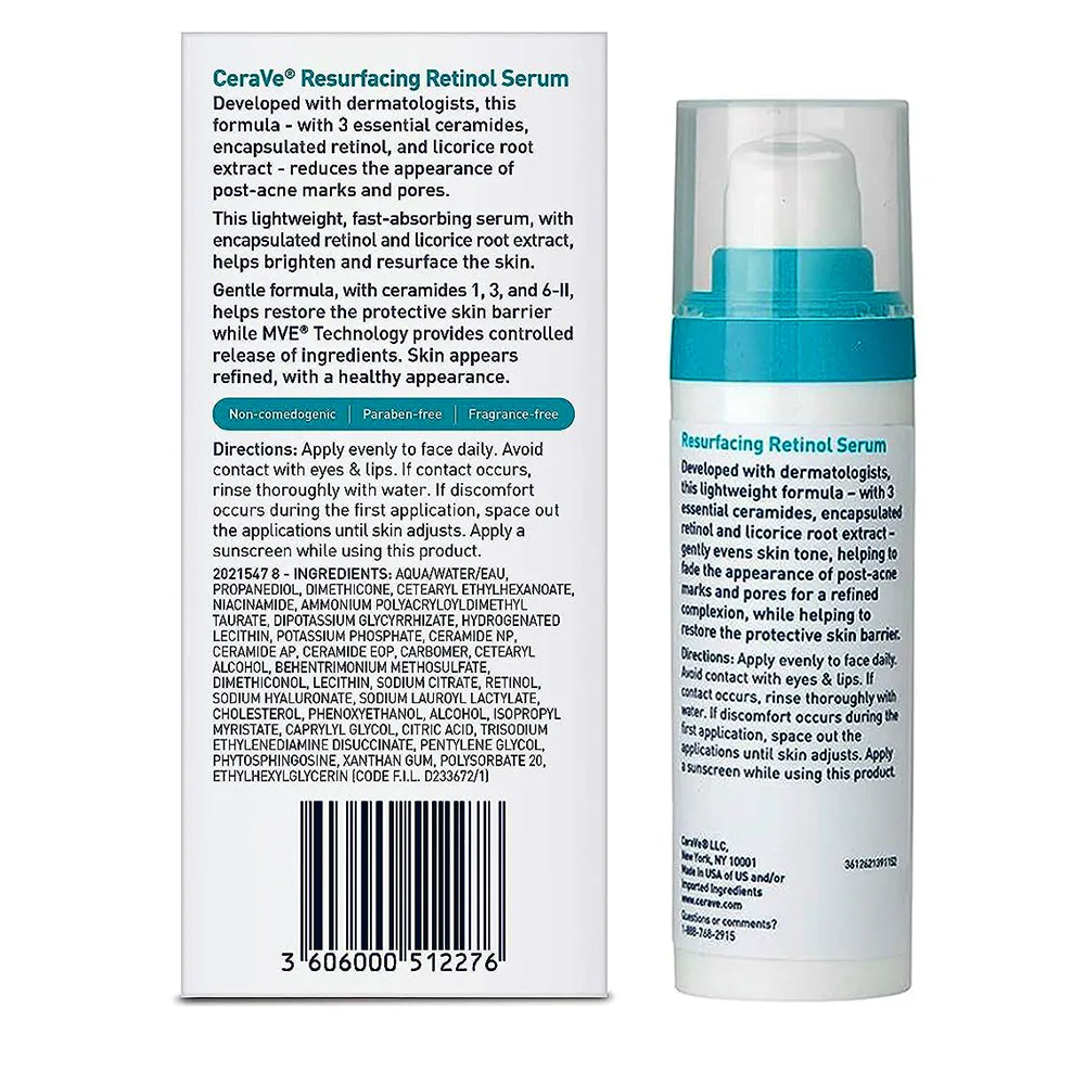 سرم رتینول سراوی حاوی نیاسینامید و سرامید بازسازی کننده پوست CeraVe Resurfacing Retinol Serum with Ceramides Niacinamide for Blemish Prone Skin 30ml 1