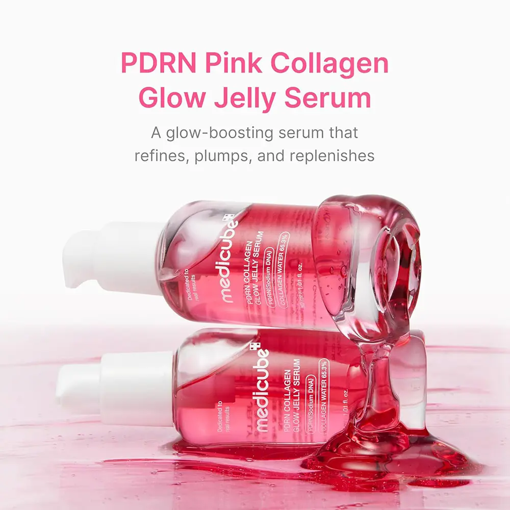 سرم ژلی PDRN و کلاژن مدی کیوب اصل مدل PDRN Collagen Glow Jelly Serum آبرسان، ضد چروک، سفت کننده و درخشان کننده پوست با بافت سبک ژلی