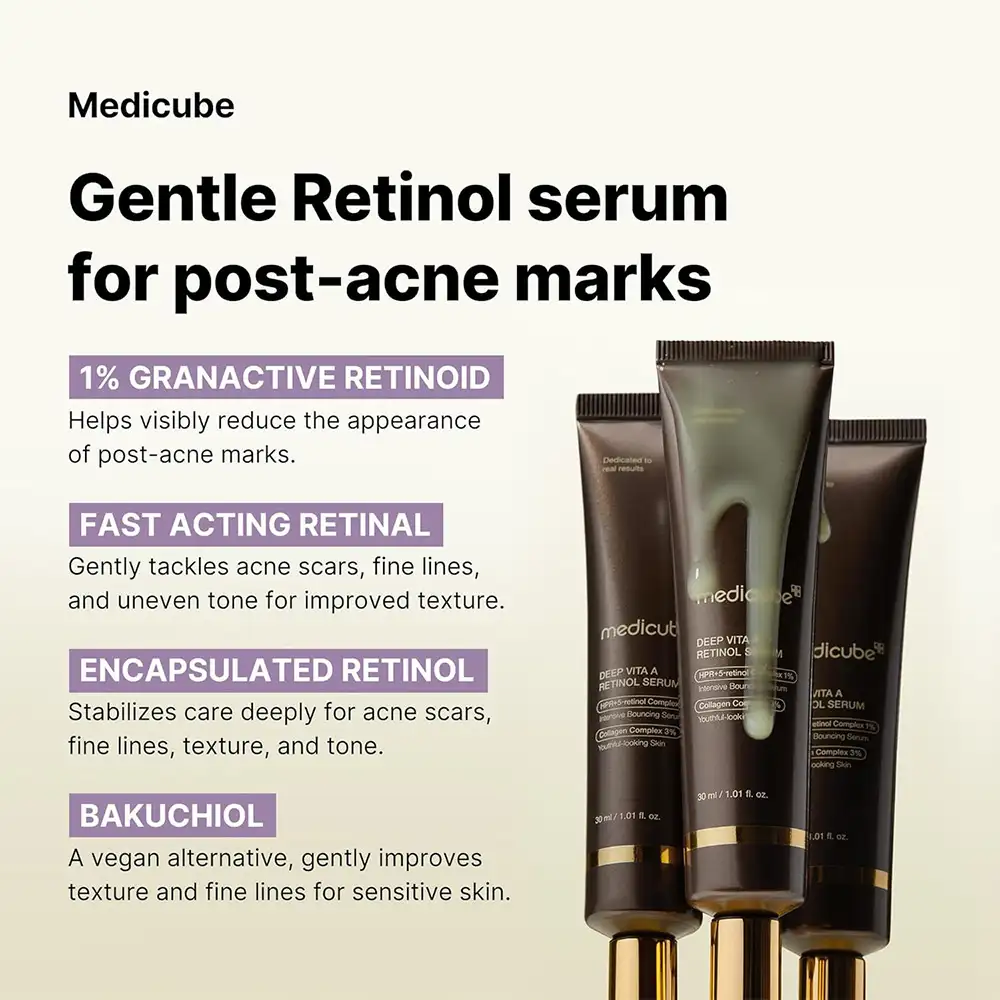 سرم ضد چروک رتینول و باکوچیول مدی کیوب اصل مدل Medicube Deep Reviving Bakuchiol Retinol Facial Serum مناسب کاهش خطوط، بهبود بافت، روشن شدن پوست و ضد لک