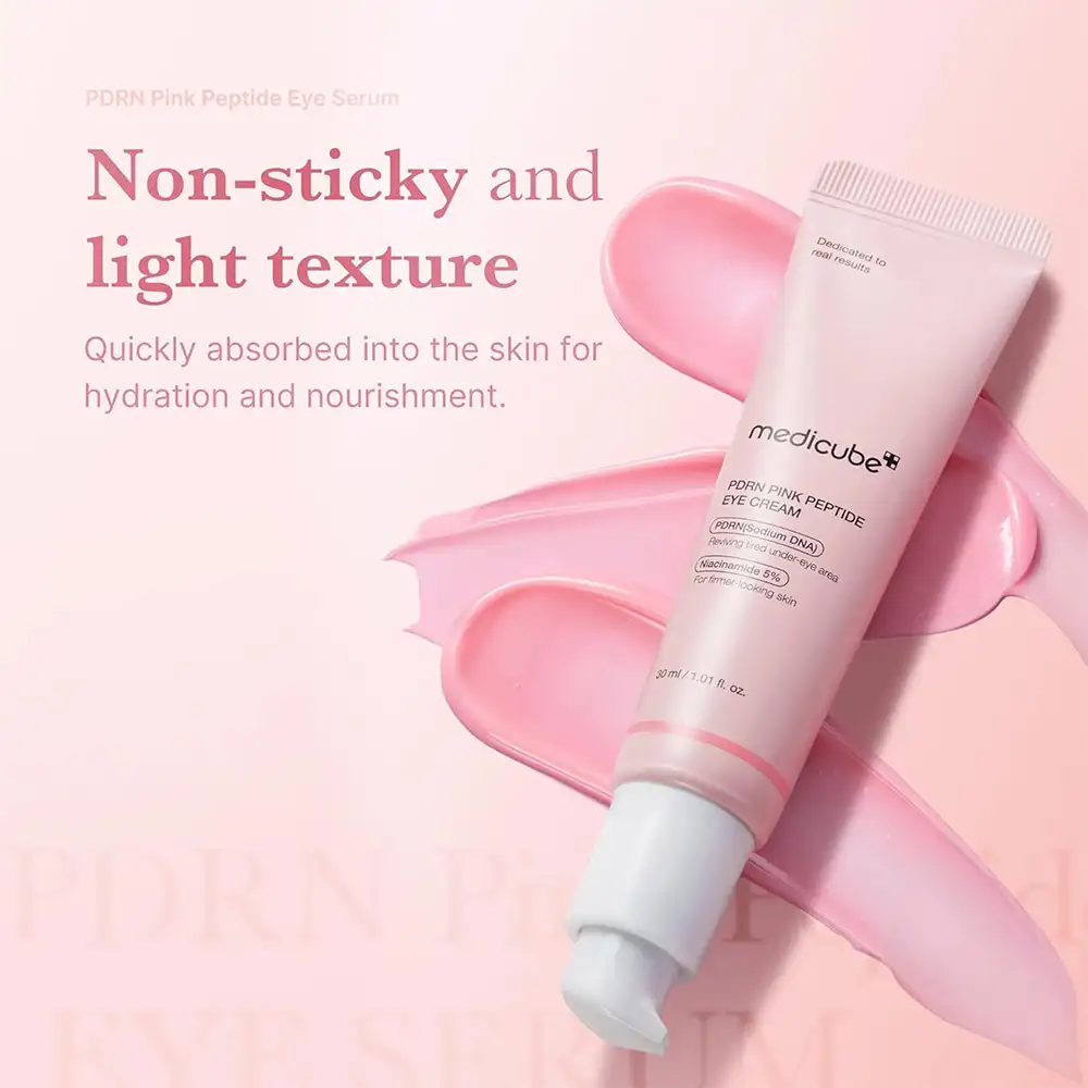 کرم دور چشم PDRN و پپتاید مدی کیوب اصل مدل Medicube PDRN Pink Peptide Eye Cream مناسب کاهش چروک دور چشم، روشن شدن تیرگی، آبرسانی و بهبود بافت اطراف چشم