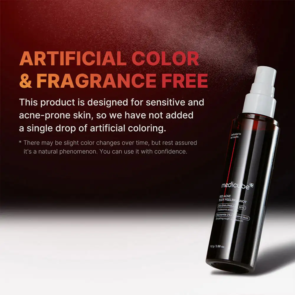 اسپری لایه بردار و ضد جوش بدن مدی کیوب اصل مدل Medicube Red Acne Body Peeling Shot مناسب کاهش جوش بدن، زبری پوست، استرابری اسکین، پاکسازی منافذ و صاف شدن پوست بدن