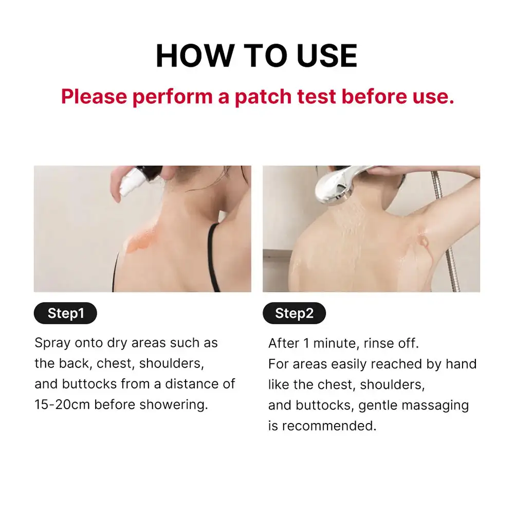 اسپری لایه بردار و ضد جوش بدن مدی کیوب اصل مدل Medicube Red Acne Body Peeling Shot مناسب کاهش جوش بدن، زبری پوست، استرابری اسکین، پاکسازی منافذ و صاف شدن پوست بدن