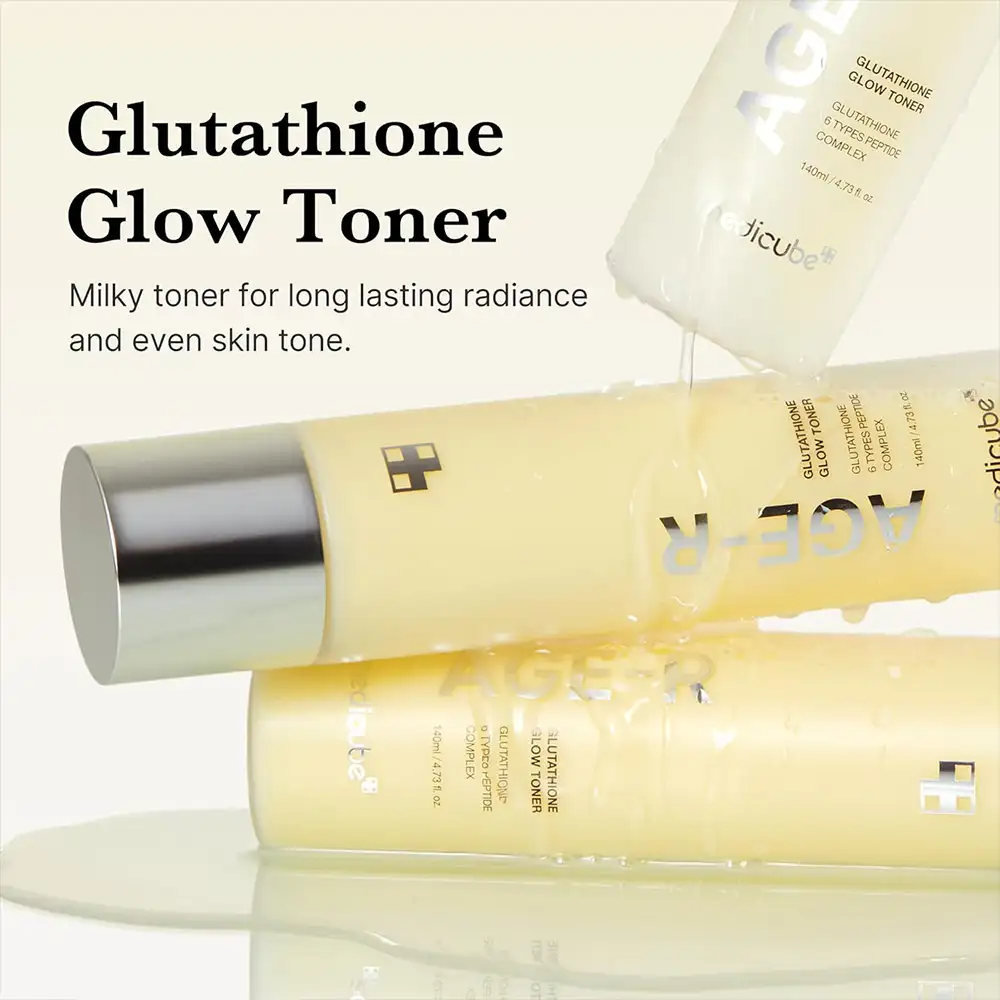 تونر گلوتاتیون مدی کیوب اصل مدل Medicube Age R Glutathione Glow Milky Toner مناسب روشن شدن پوست، آبرسانی، افزایش شفافیت، یکنواخت شدن رنگ پوست و ایجاد گلس اسکین