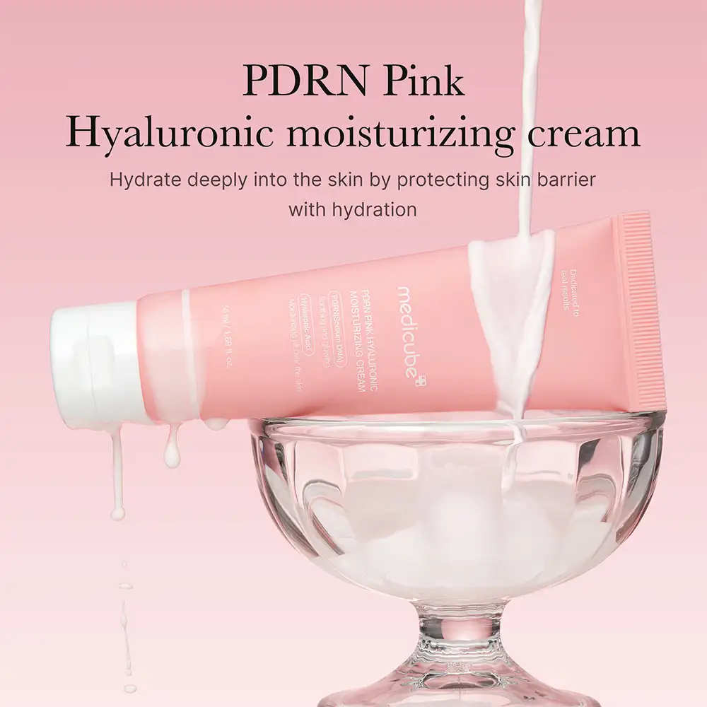 کرم مرطوب کننده هیالورونیک و PDRN مدی کیوب اصل مدل Medicube PDRN Pink Hyaluronic Moisturizing Cream مناسب آبرسانی، ترمیم سد دفاعی، کاهش لک و جای جوش و ایجاد پوست شفاف