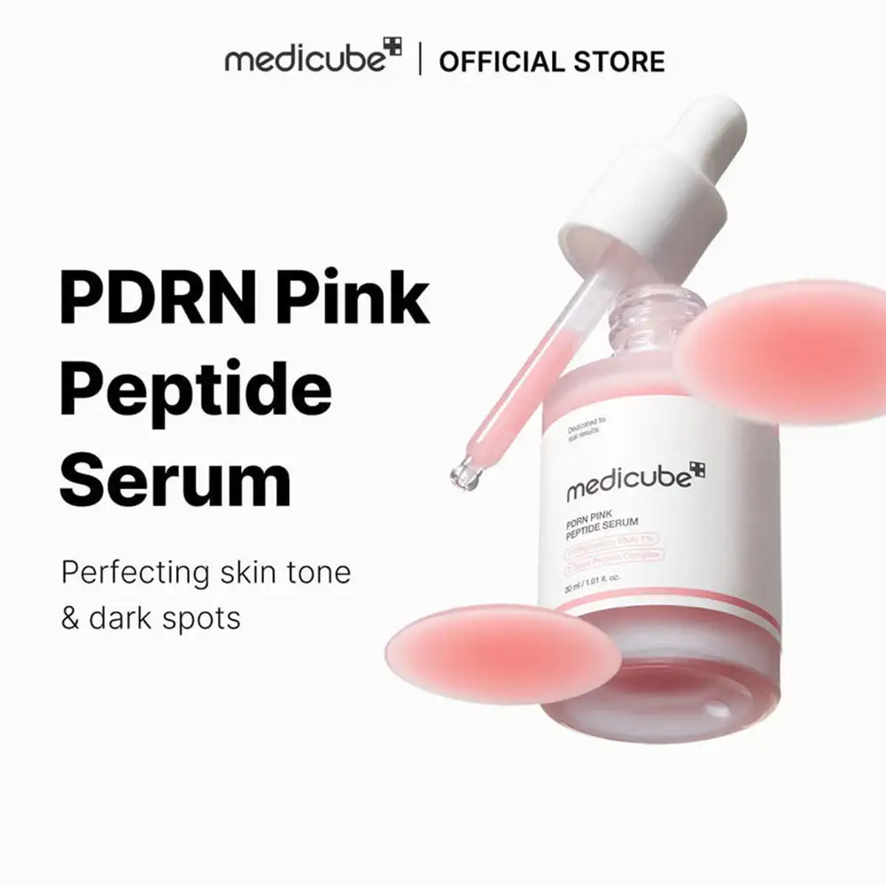 سرم صورتی روشن‌کننده پپتاید و PDRN مدی کیوب اصل مدل Medicube PDRN Pink Peptide Serum مناسب شفافیت، آبرسانی، تقویت سد دفاعی، بهبود تناژ ناهموار و افزایش استحکام پوست