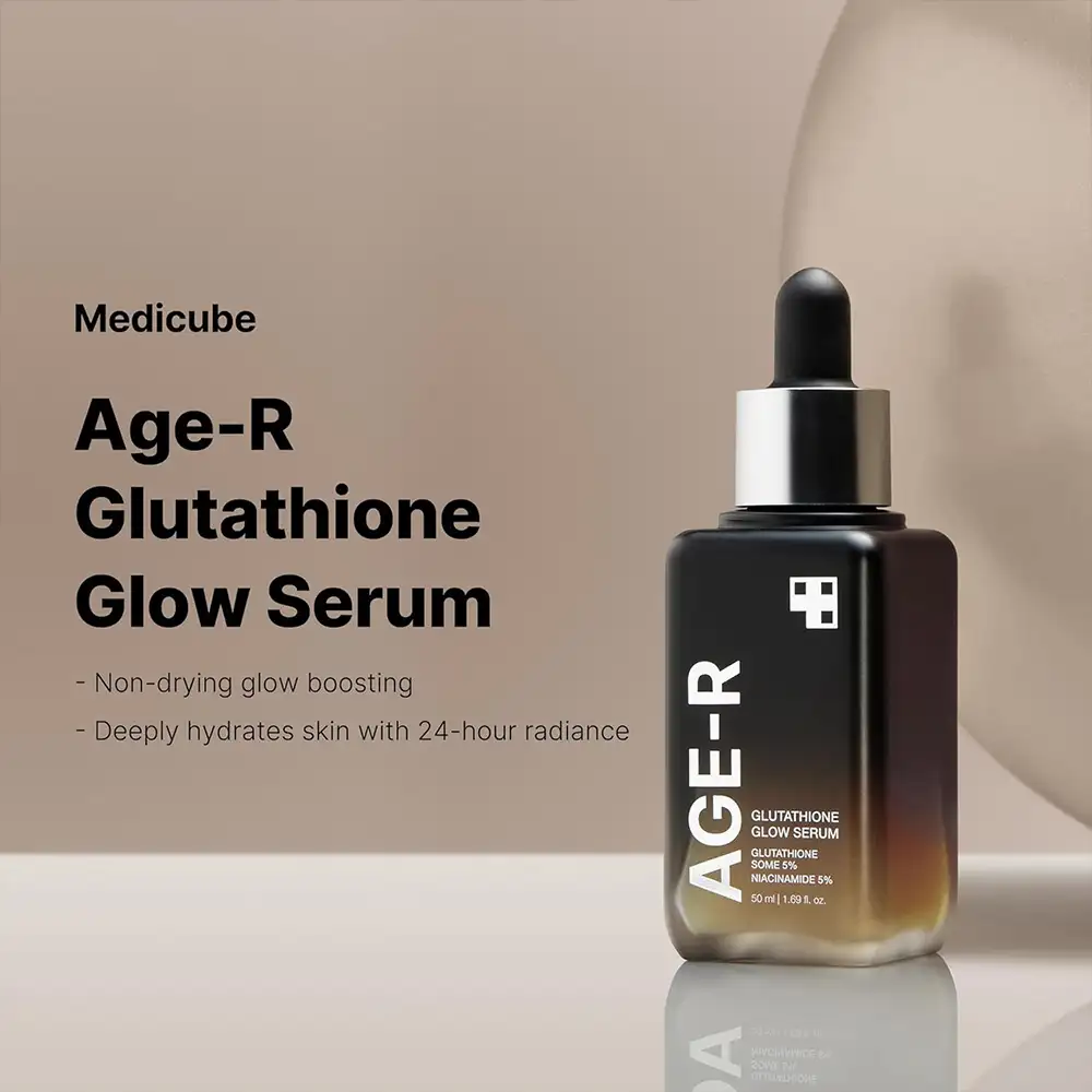 سرم جوانساز گلوتاتیون مدی کیوب اصل مدل Medicube AGE R Glutathione Glow Ampoule مناسب روشن‌کنندگی، کاهش لک ظاهری، افزایش شفافیت، آبرسانی، بهبود الاستیسیته و ایجاد جلوه پوست شیشه‌ای