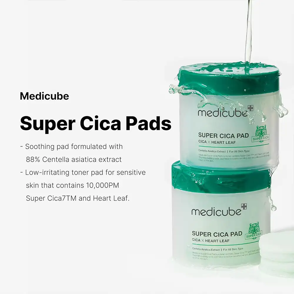 پد تونر سوپر سیکا مدی کیوب اصل مدل Medicube Exosome Cica Tea Tree Calming Toner Pad، مناسب پوست حساس و مستعد جوش برای آبرسانی، کاهش قرمزی، تسکین التهاب، کنترل چربی و تقویت سد دفاعی پوست