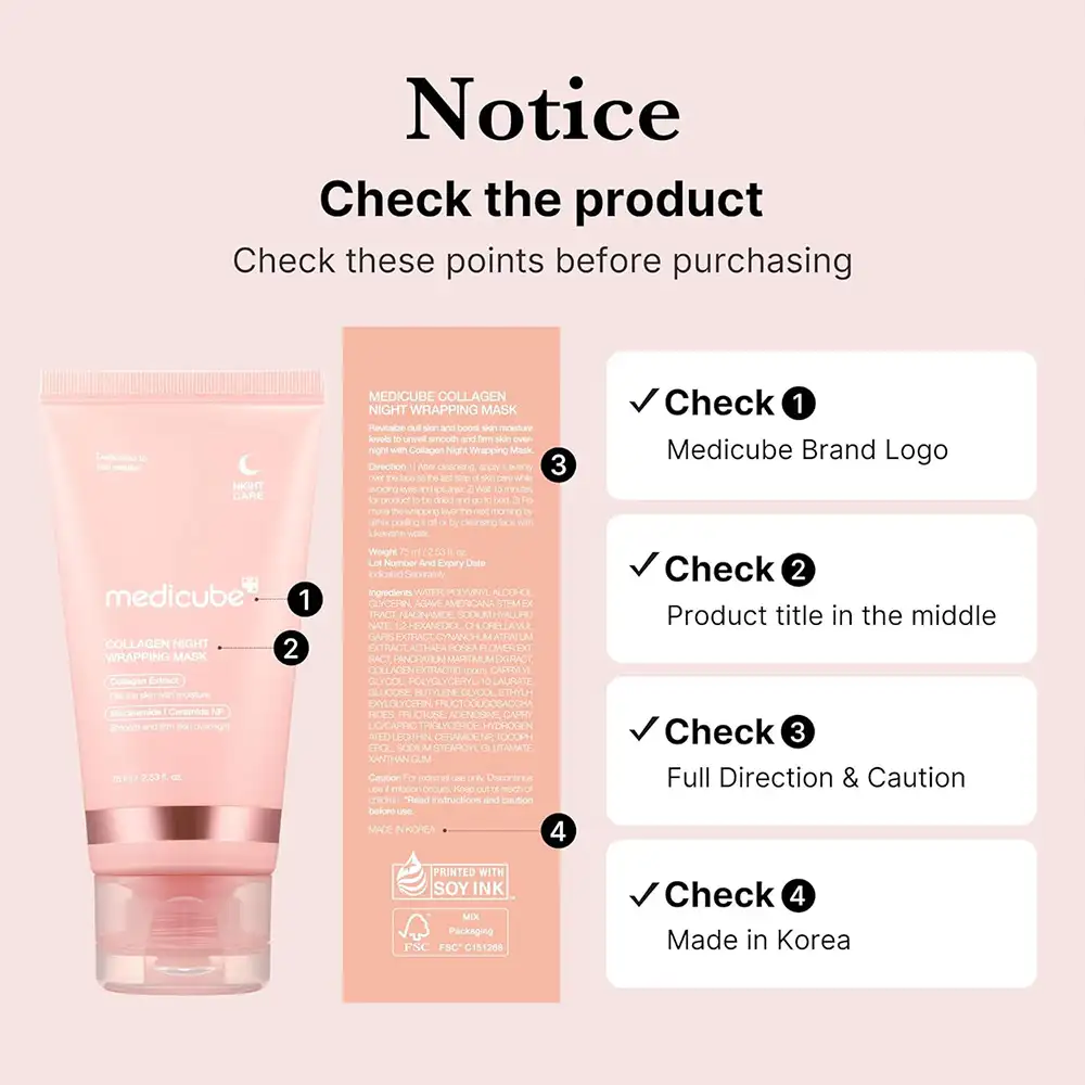 ماسک شب کلاژن مدی کیوب اصل مدل Medicube Collagen Night Wrapping Mask، ماسک پیل آف شبانه کره‌ای حاوی کلاژن هیدرولیز شده، سرامید NP و آدنوزین برای کمک به آبرسانی، بهبود لطافت، افزایش الاستیسیته ظاهری و درخشش پوست