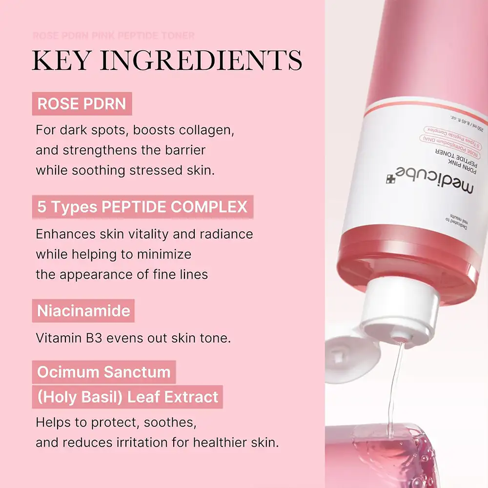 تونر صورتی تسکین‌دهنده و روشن‌کننده سیکا مدی کیوب اصل مدل Medicube PDRN Toner Salmon DNA PDRN CICA Soothing Toner