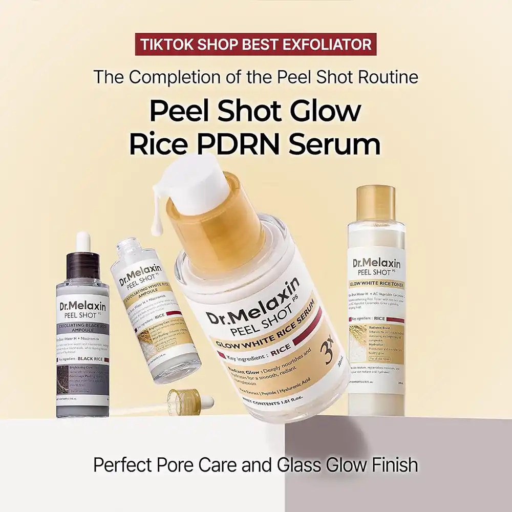 سرم روشن کننده برنج سفید دکتر ملاکسین اصل حاوی Rice PDRN برای آبرسانی درخشان کننده و کنترل منافذ پوست