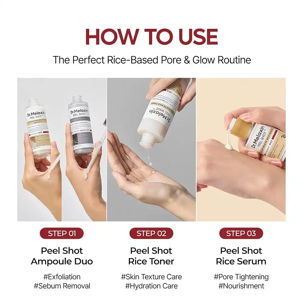سرم روشن کننده برنج سفید دکتر ملاکسین اصل حاوی Rice PDRN برای آبرسانی درخشان کننده و کنترل منافذ پوست