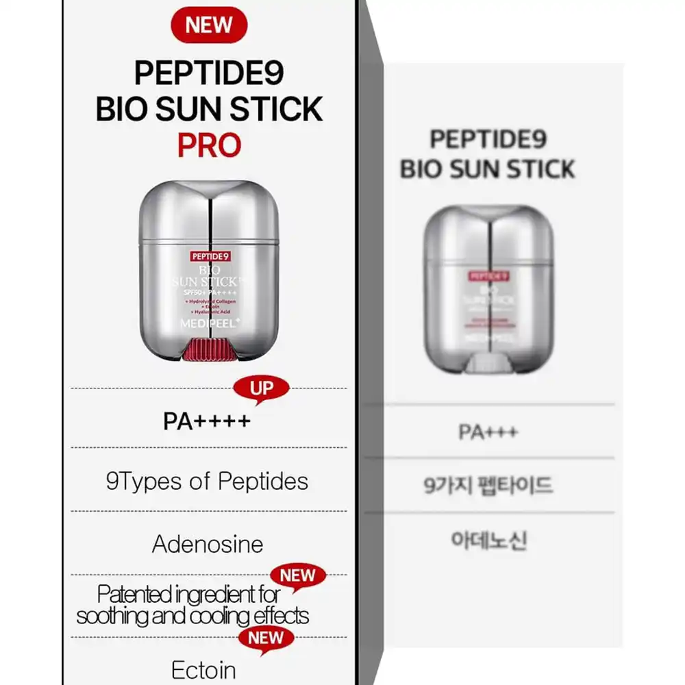 ضد آفتاب استیکی 9 پپتاید مدی پیل اصل SPF50 ضد چروک و آبرسان حاوی هیالورونیک اسید پپتاید کوآنزیم Q10 و آلوئه ورا