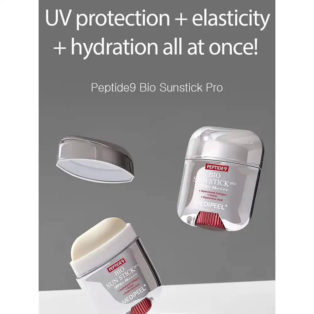 ضد آفتاب استیکی 9 پپتاید مدی پیل اصل SPF50 ضد چروک و آبرسان حاوی هیالورونیک اسید پپتاید کوآنزیم Q10 و آلوئه ورا