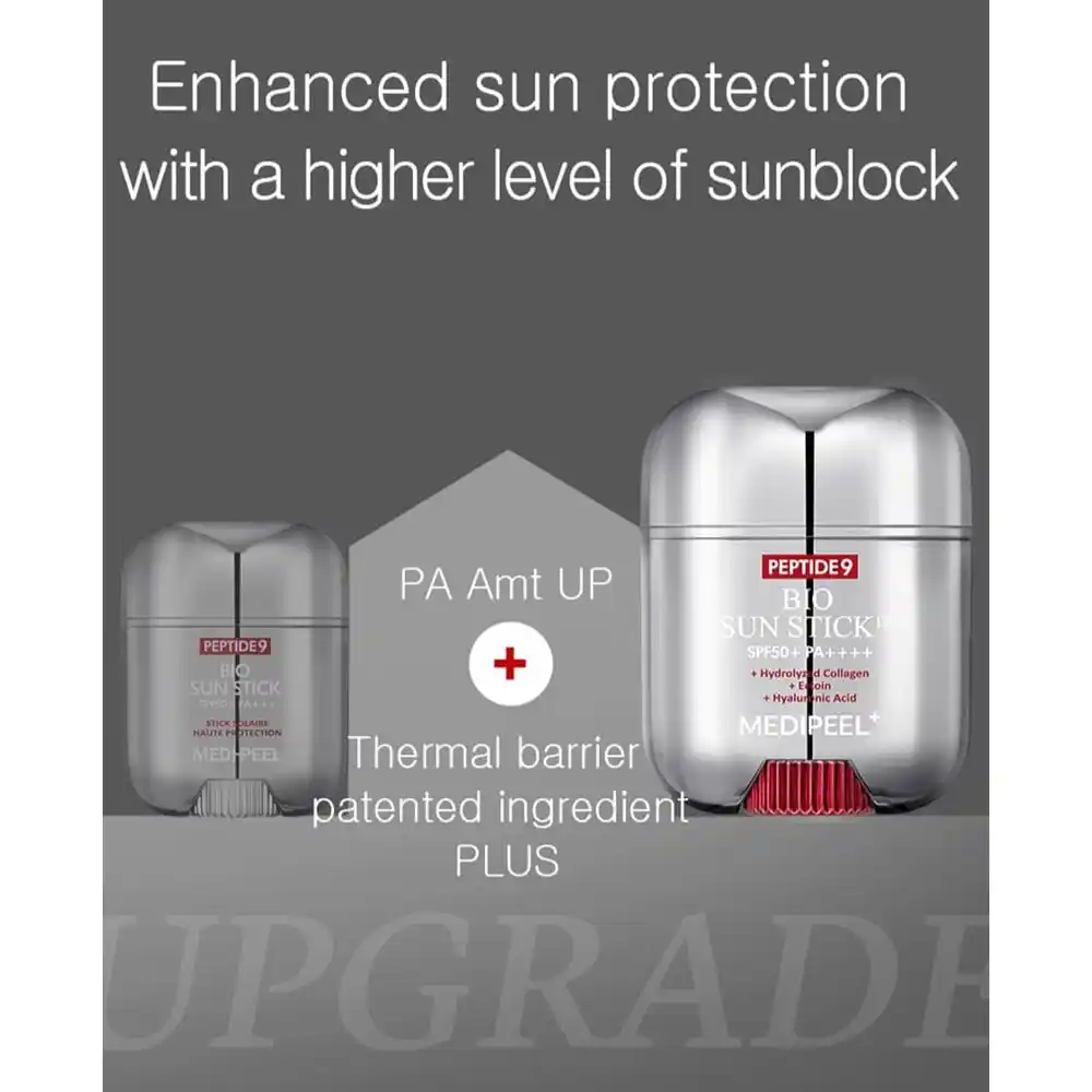 ضد آفتاب استیکی 9 پپتاید مدی پیل اصل SPF50 ضد چروک و آبرسان حاوی هیالورونیک اسید پپتاید کوآنزیم Q10 و آلوئه ورا