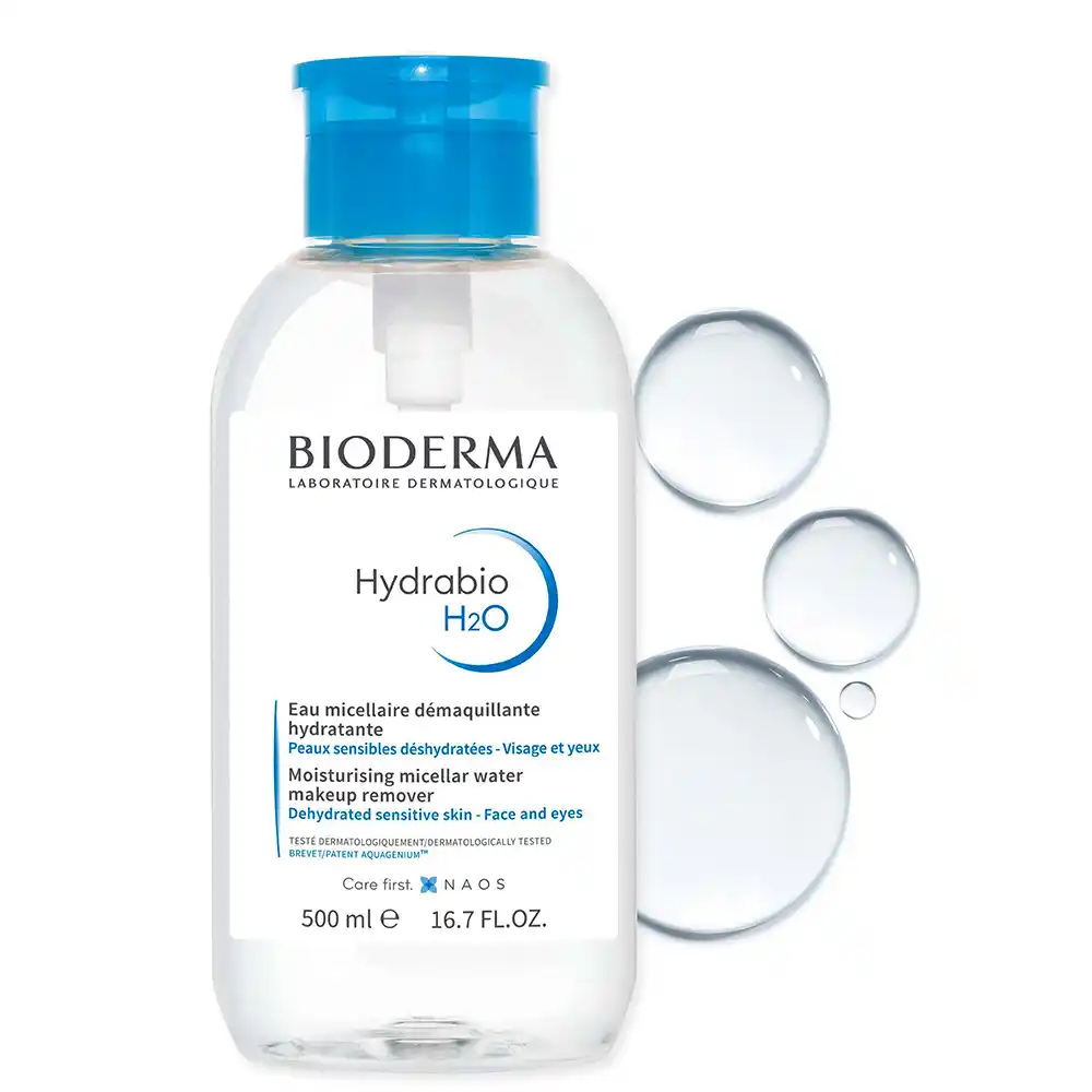 میسلار واتر مرطوب کننده و پاک کننده آرایش بایودرما هیدرابیو Bioderma Hydrabio H2O 500ml برای پوست حساس و دهیدراته