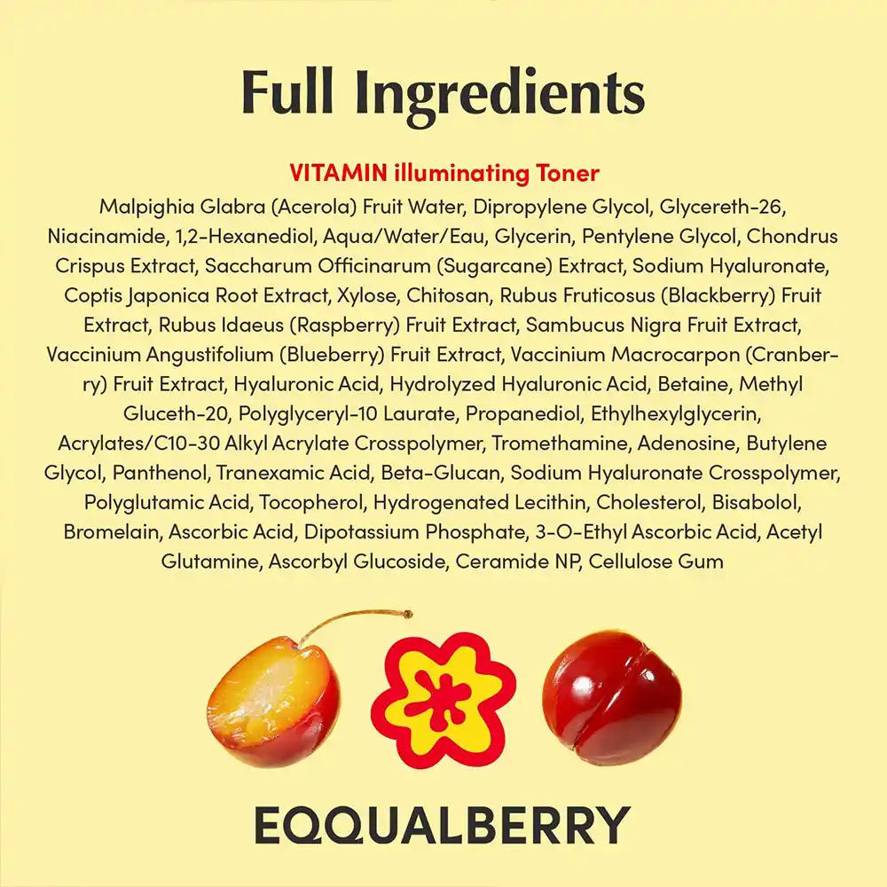تونر ضد لک و روشن‌کننده ویتامینه اکوال بری EQQUALBERRY Vitamin Illuminating Toner با آب آسرولا و ویتامین C کره‌ای