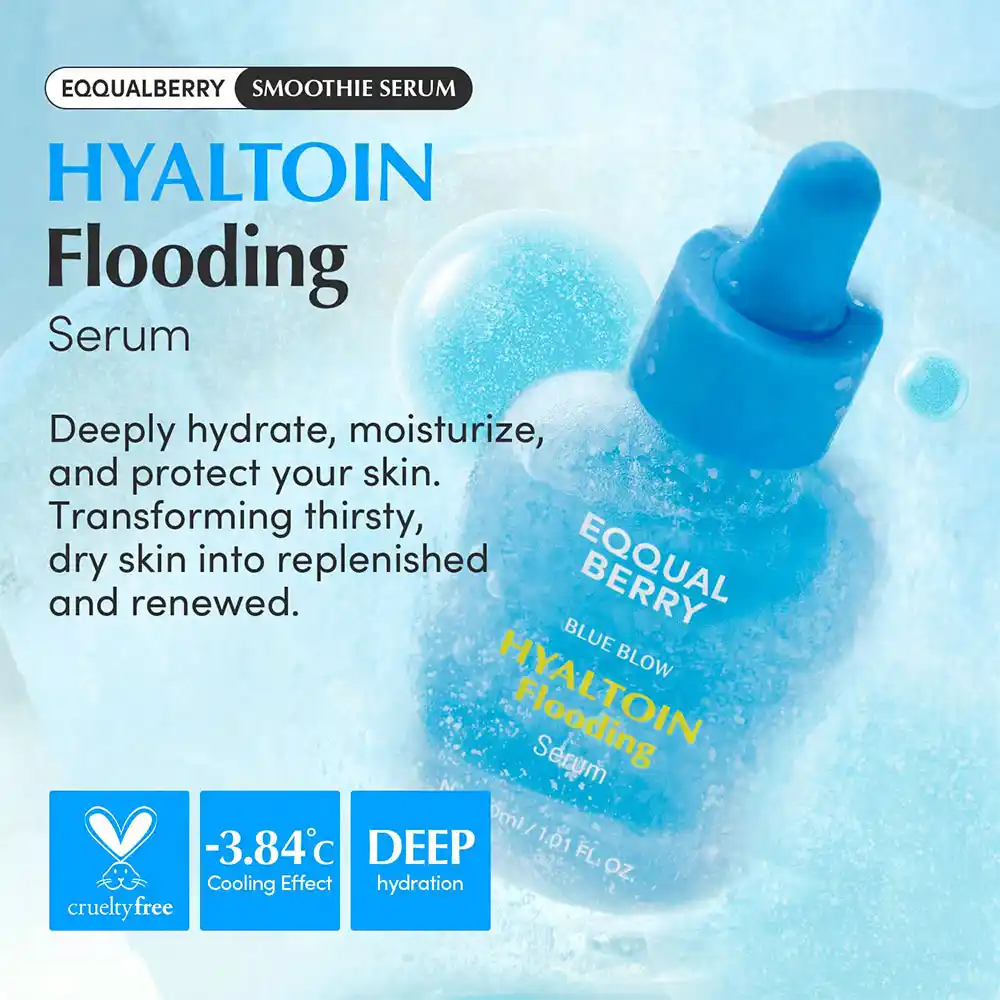 سرم آبرسان و تسکین‌دهنده هیالتوئین اکوال بری EQQUALBERRY Hyaltoin Flooding Serum با 11 لایه هیالورونیک اسید و اکتوئین کره‌ای