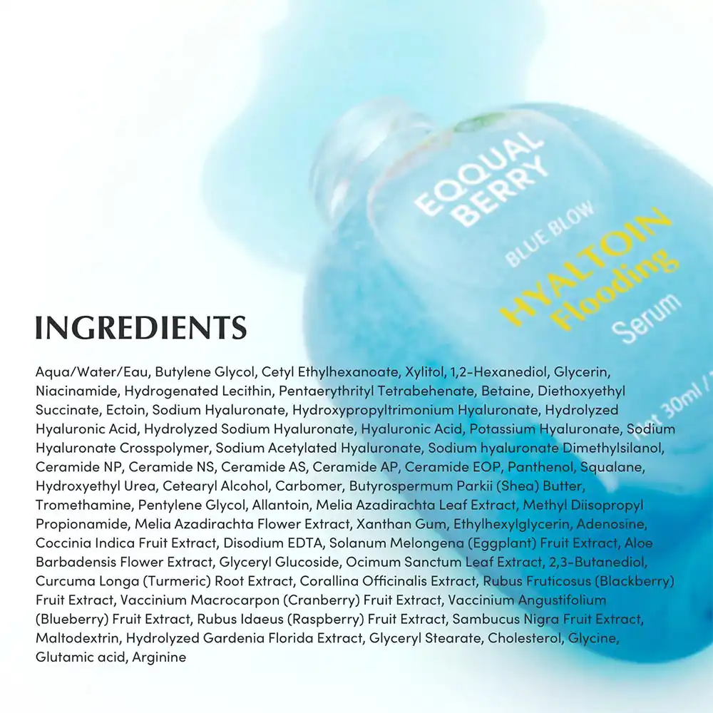 سرم آبرسان و تسکین‌دهنده هیالتوئین اکوال بری EQQUALBERRY Hyaltoin Flooding Serum با 11 لایه هیالورونیک اسید و اکتوئین کره‌ای
