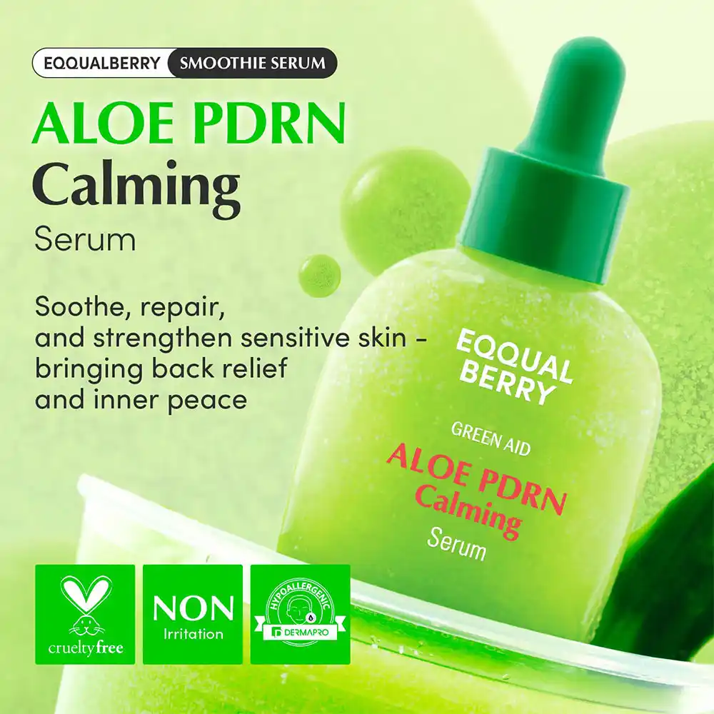 سرم ترمیم‌کننده و تسکین‌دهنده PDRN و آلوئه‌ورا اکوال بری EQQUALBERRY Aloe PDRN Calming Serum کره‌ای 30ml برای پوست حساس و آسیب‌دیده