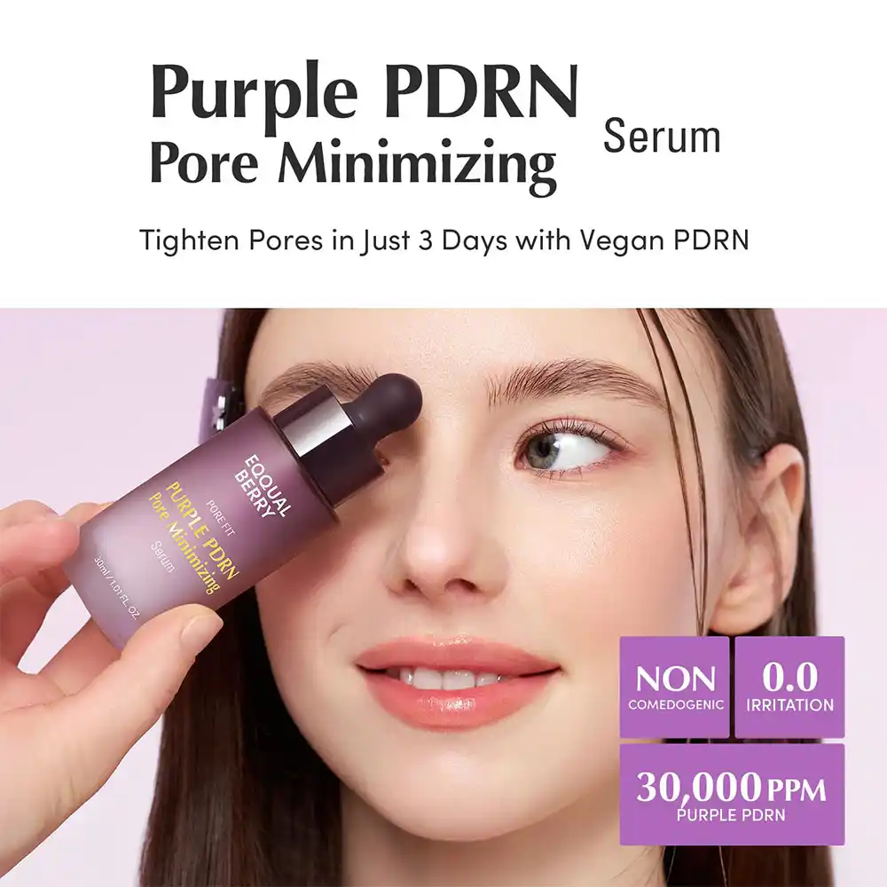سرم کنترل منافذ PDRN بنفش اکوال بری EQQUALBERRY Purple PDRN Pore Minimizing Serum وگان کره‌ای برای بستن منافذ و کنترل چربی پوست