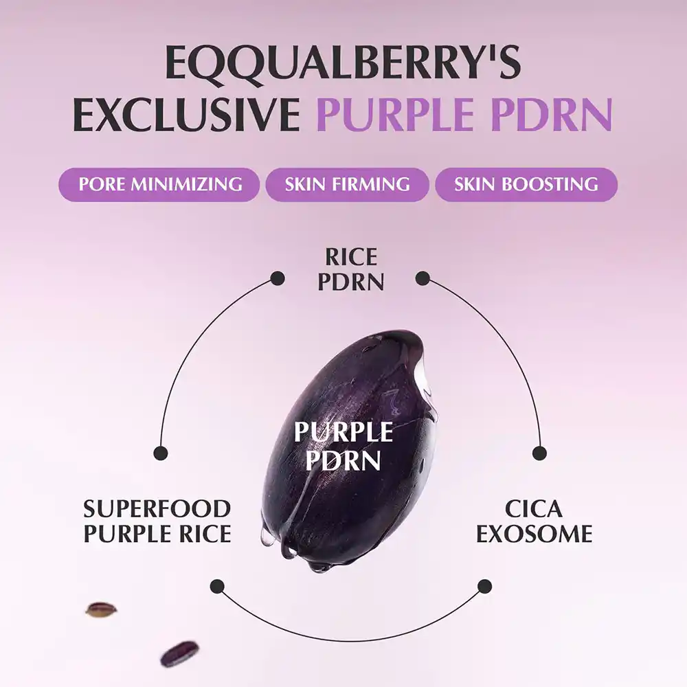 سرم کنترل منافذ PDRN بنفش اکوال بری EQQUALBERRY Purple PDRN Pore Minimizing Serum وگان کره‌ای برای بستن منافذ و کنترل چربی پوست