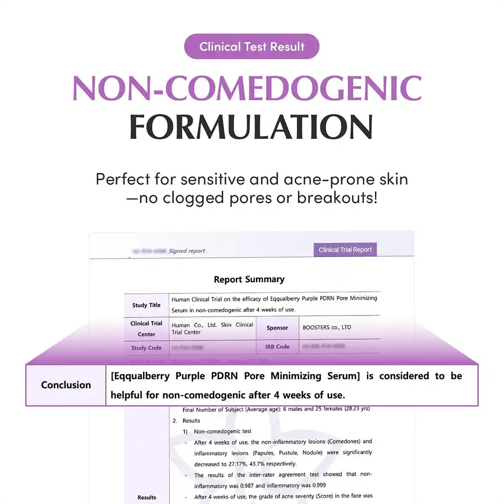 سرم کنترل منافذ PDRN بنفش اکوال بری EQQUALBERRY Purple PDRN Pore Minimizing Serum وگان کره‌ای برای بستن منافذ و کنترل چربی پوست