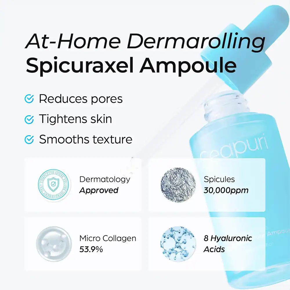 آمپول کنترل منافذ سی‌پوری Seapuri Spicuraxel Pore Ampoule کره‌ای با 30,000ppm اسپیکول، کلاژن و هیالورونیک اسید برای کاهش منافذ و سفت‌کننده پوست