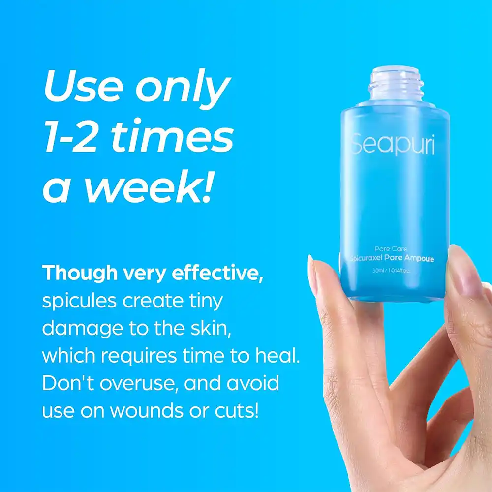 آمپول کنترل منافذ سی‌پوری Seapuri Spicuraxel Pore Ampoule کره‌ای با 30,000ppm اسپیکول، کلاژن و هیالورونیک اسید برای کاهش منافذ و سفت‌کننده پوست