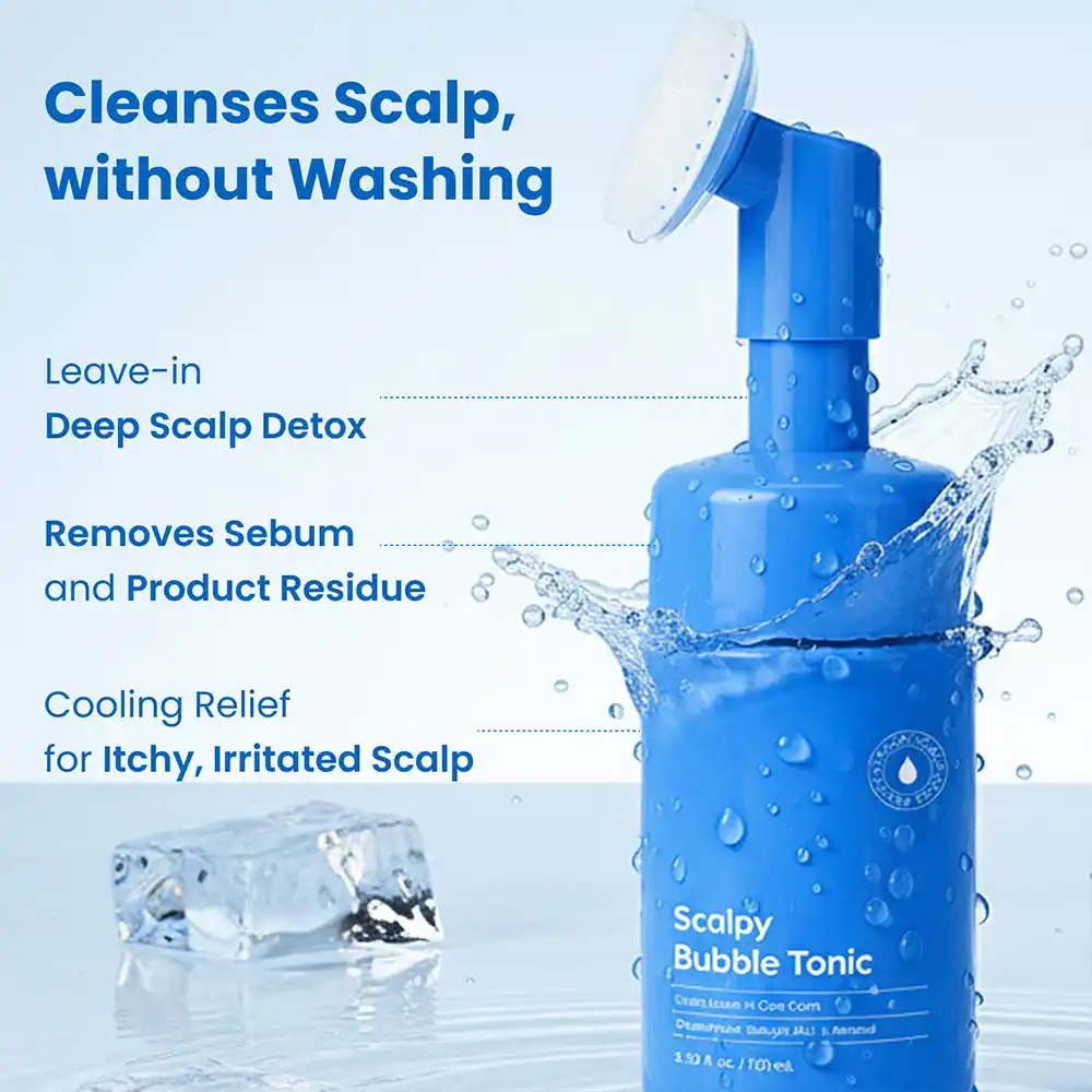 تونیک اسکالپ ضد شوره و خارش سی‌پوری Seapuri Scalpy Bubble Tonic کره‌ای با سالیسیلیک اسید و منتول برای کاهش ریزش مو و تقویت ریشه با برس سیلیکونی
