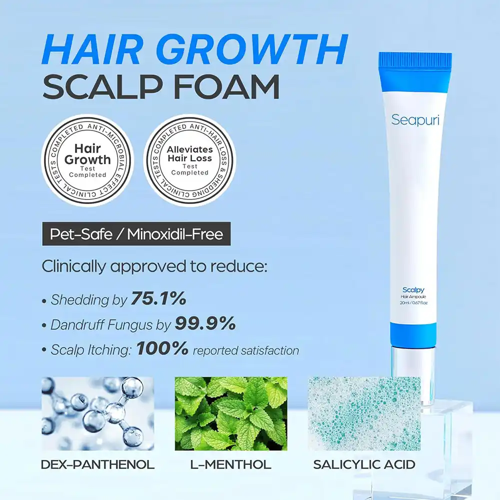 سرم ضد ریزش و تقویت‌کننده ریشه مو سی‌پوری Seapuri Scalpy Hair Serum کره‌ای با کراتین، سالیسیلیک اسید، منتول و دکس‌پنتنول برای تقویت ریشه مو و تسکین پوست سر