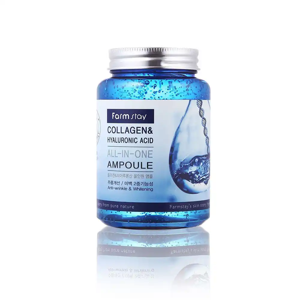 آمپول کلاژن و هیالورونیک اسید فام استی Farmstay All In One Ampoule 250ml سرم ضد چروک و مرطوب‌کننده حاوی کلاژن دریایی برای همه انواع پوست