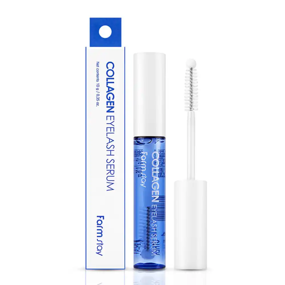 سرم تقویت مژه کلاژن فارم استی Farmstay Collagen Eyelash Serum 10g با برس دوتایی برای رشد و ضخیم‌تر شدن مژه حاوی کلاژن و هیالورونیک اسید