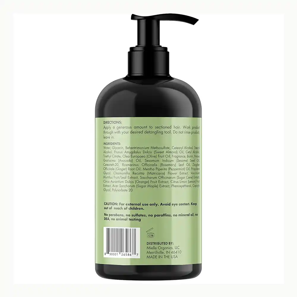 نرم‌کننده ضد ریزش و تقویت‌کننده لیو این نعناع و رزماری میله ارگانیک Mielle Organics Rosemary Mint Strengthening Leave In Conditioner حاوی بیوتین و روغن آووکادو برای موهای فر و خشک