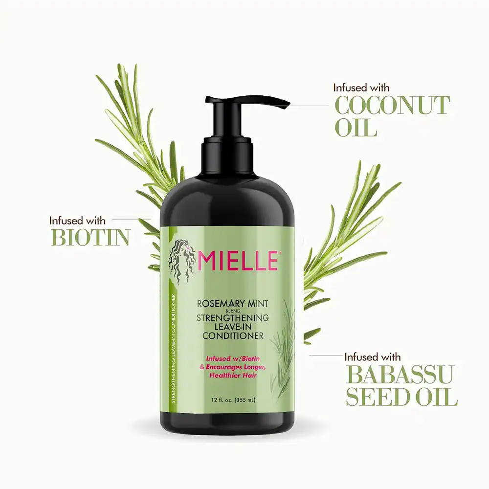 نرم‌کننده ضد ریزش و تقویت‌کننده لیو این نعناع و رزماری میله ارگانیک Mielle Organics Rosemary Mint Strengthening Leave In Conditioner حاوی بیوتین و روغن آووکادو برای موهای فر و خشک