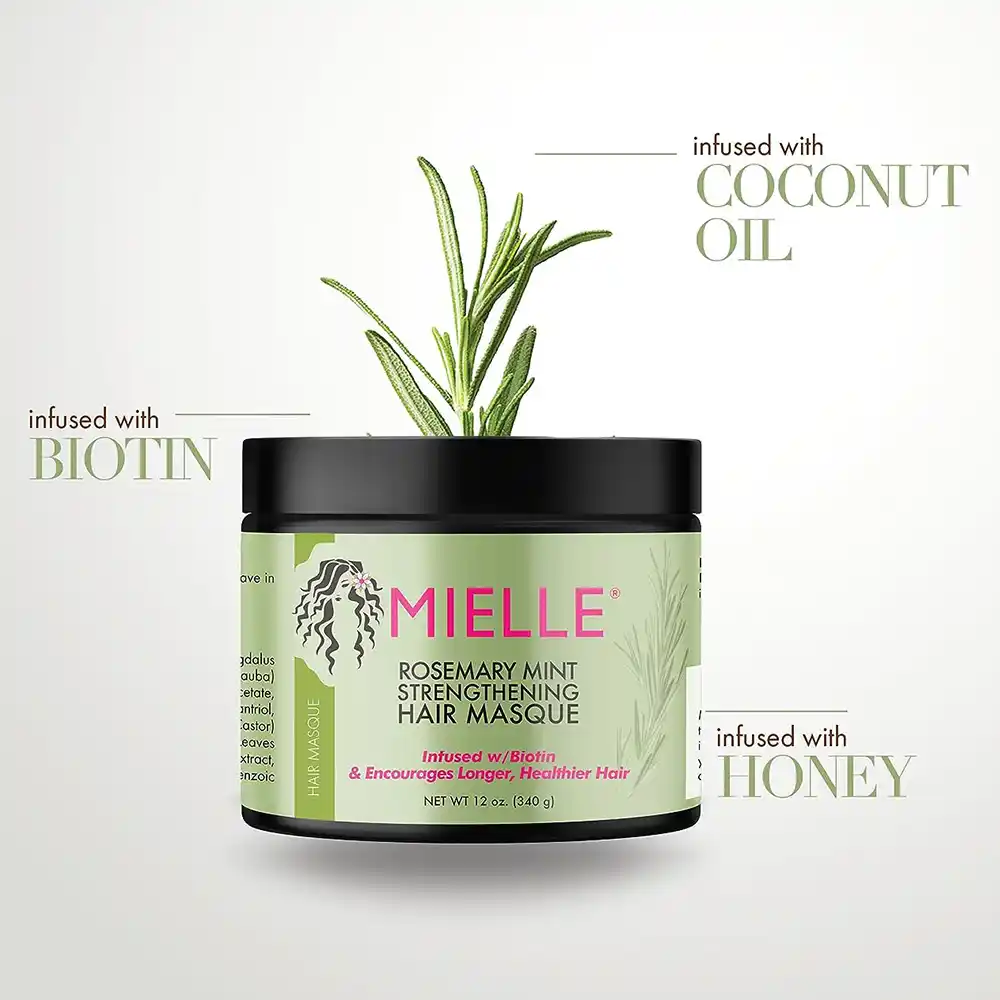 ماسک مو ضد ریزش و تقویت‌کننده رزماری و نعناع میله ارگانیک Mielle Organics Rosemary Mint Strengthening Hair Masque حاوی بیوتین، عسل و روغن نارگیل برای موهای خشک و شکننده