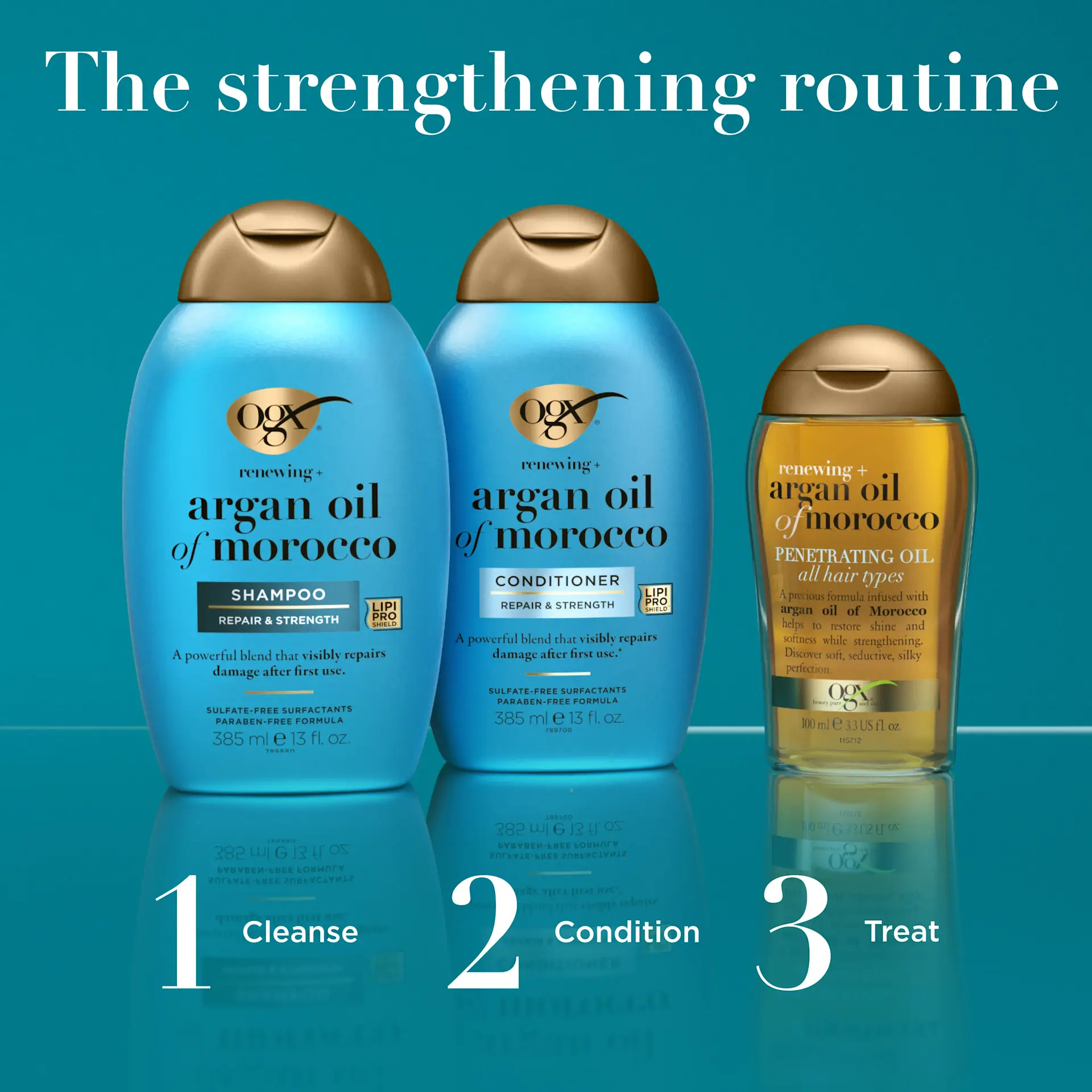 شامپو روغن آرگان مراکشی بدون سولفات او جی ایکس OGX Renewing Argan Oil of Morocco Shampoo برای ترمیم و تقویت موهای خشک و آسیب‌دیده با فناوری LipiPro Shield