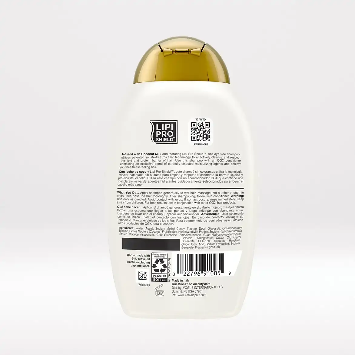 شامپو مغذی شیر نارگیل بدون سولفات او جی ایکس OGX Nourishing Coconut Milk Shampoo برای آبرسانی و ترمیم موهای خشک آسیب‌دیده با فناوری LipiPro Shieldشامپو مغذی شیر نارگیل بدون سولفات او جی ایکس OGX Nourishing Coconut Milk Shampoo برای آبرسانی و ترمیم موهای خشک آسیب‌دیده با فناوری LipiPro Shield