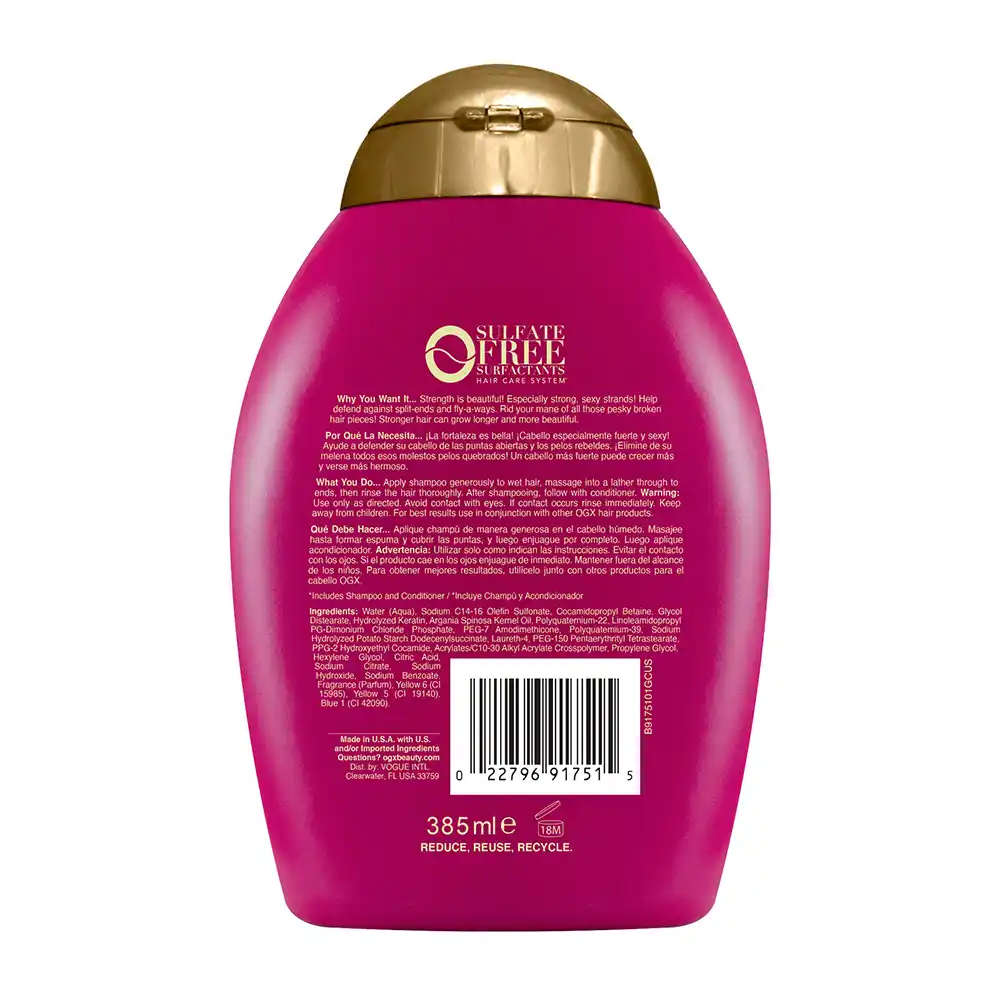 شامپو کراتینه و ضد شکنندگی مو او جی ایکس OGX Anti Breakage Keratin Oil Shampoo با کراتین و روغن آرگان برای ترمیم موخوره و کاهش وز بدون سولفات