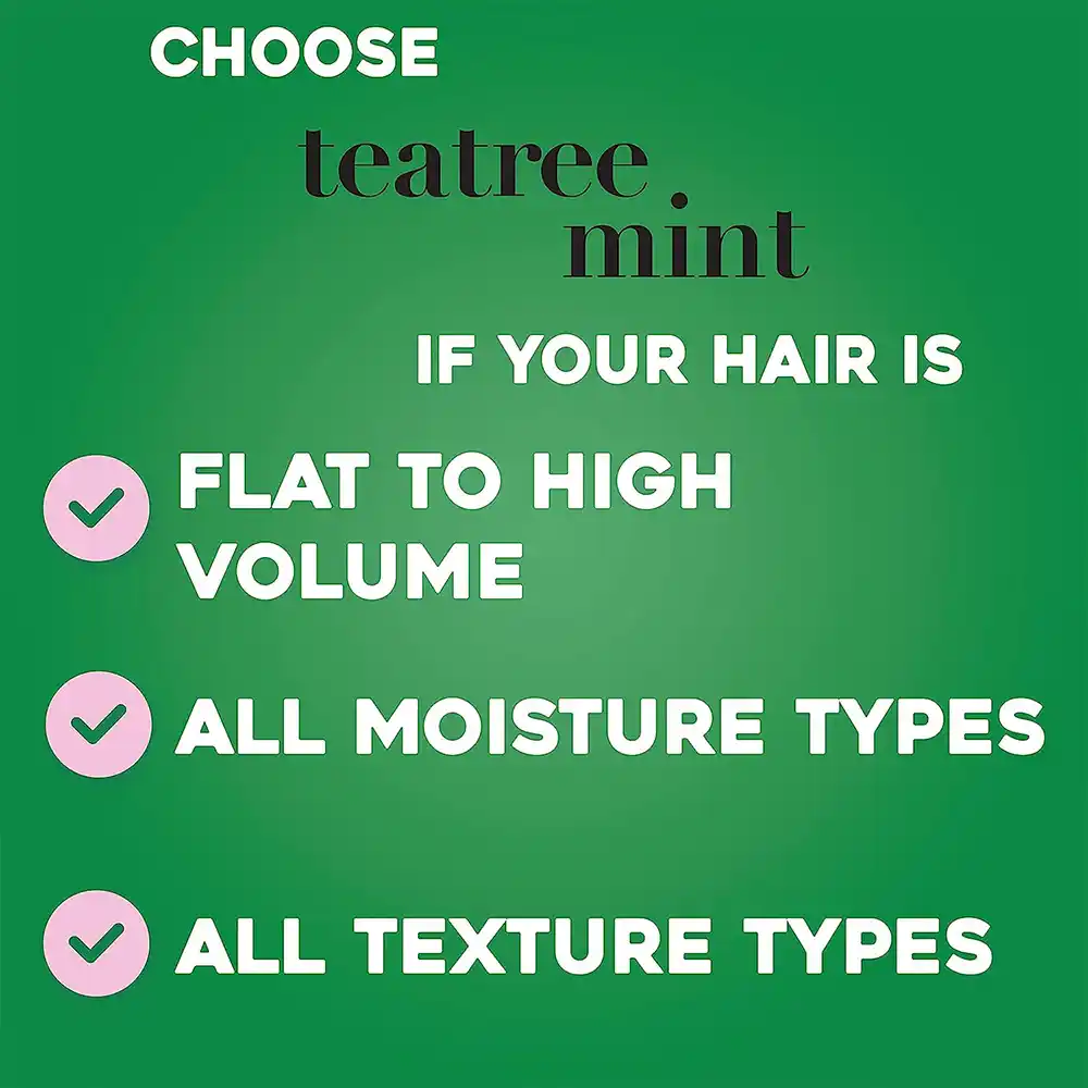 شامپو شاداب‌کننده درخت چای و نعناع او جی ایکس OGX Refreshing Scalp Teatree Mint Shampoo با روغن درخت چای، نعناع و هاماملیس برای پاکسازی عمیق و تقویت پوست سر بدون سولفات
