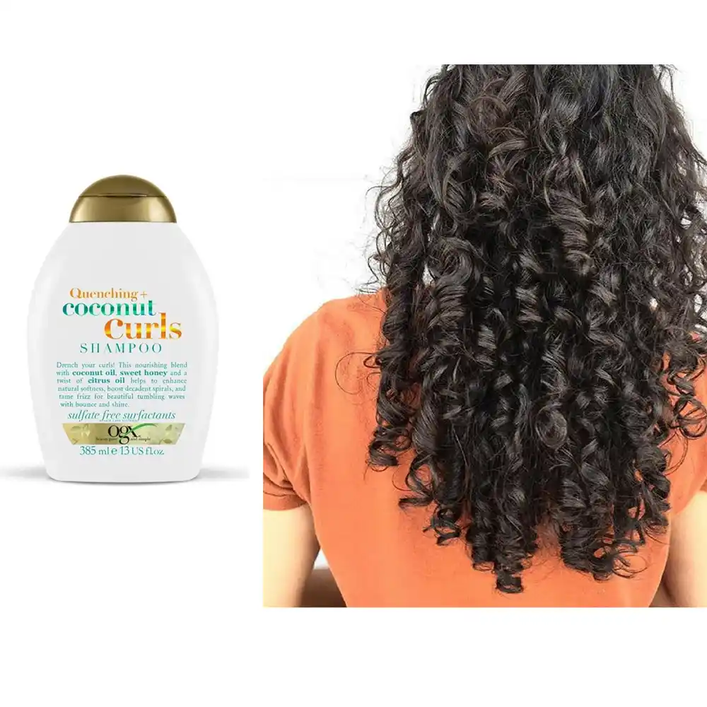 OGX Quenching + Coconut Curls, Curl Defining Shampoo – Hydrating & Nourishing Curly Hair Shampoo with Coconut Oil, Citrus Oil & Honey – Paraben Free – Sulfate Free Surfactants – 385ml