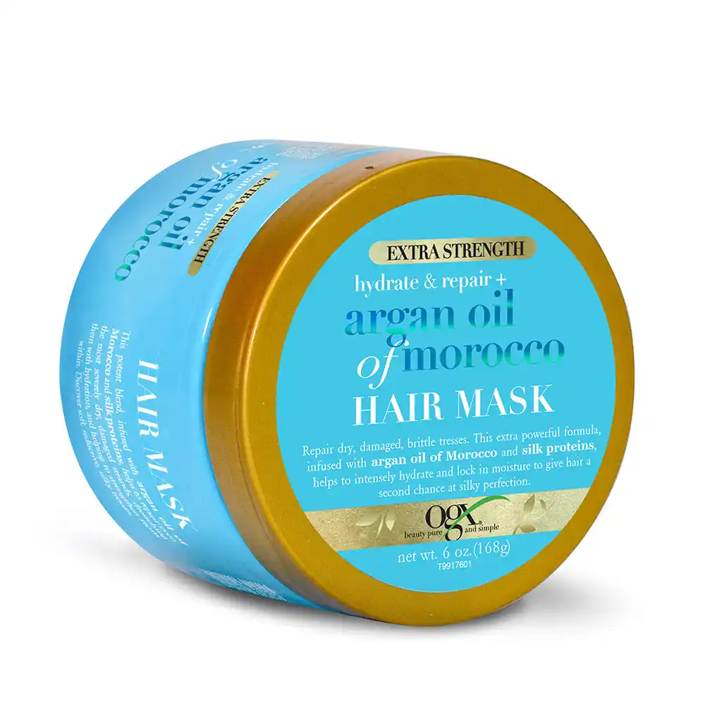 ماسک مو آرگان مراکشی او جی ایکس OGX Extra Strength Hydrate Repair Argan Oil of Morocco Hair Mask برای ترمیم و آبرسانی عمیق موهای آسیب‌دیده و خشک با پروتئین ابریشم