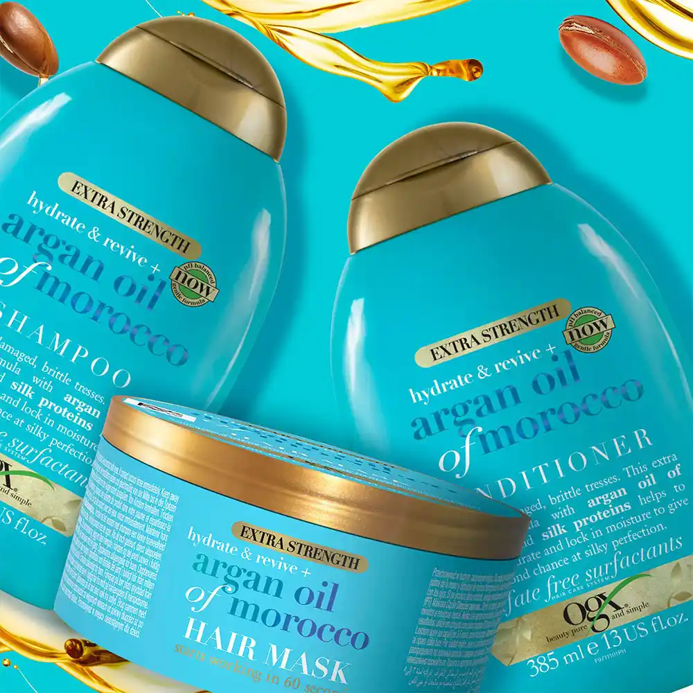 ماسک مو آرگان مراکشی او جی ایکس OGX Extra Strength Hydrate Repair Argan Oil of Morocco Hair Mask برای ترمیم و آبرسانی عمیق موهای آسیب‌دیده و خشک با پروتئین ابریشم