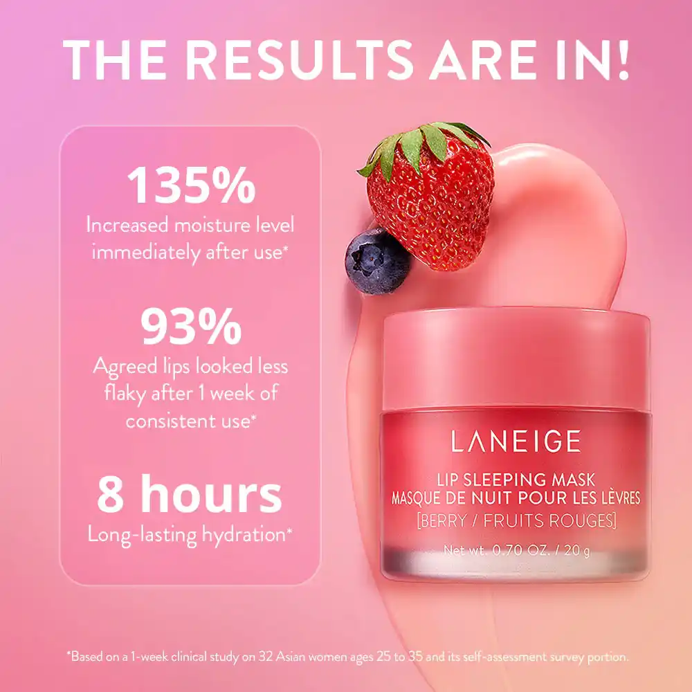 ماسک لب شب توت فرنگی لانیژ Laneige Lip Sleeping Mask EX Berry با ویتامین C، کره شی و کمپلکس توت برای آبرسانی، ترمیم و نرمی لب‌های خشک 20 گرم