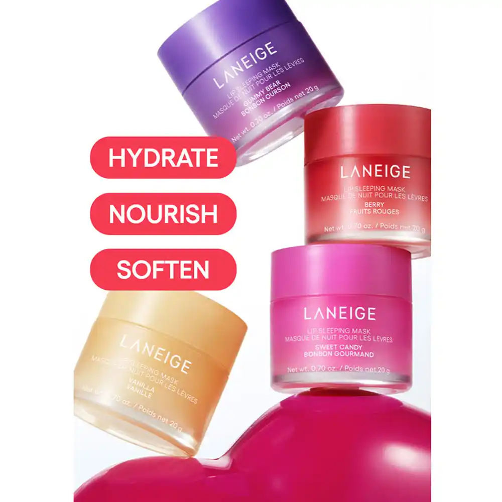 ماسک لب شب توت فرنگی لانیژ Laneige Lip Sleeping Mask EX Berry با ویتامین C، کره شی و کمپلکس توت برای آبرسانی، ترمیم و نرمی لب‌های خشک 20 گرم