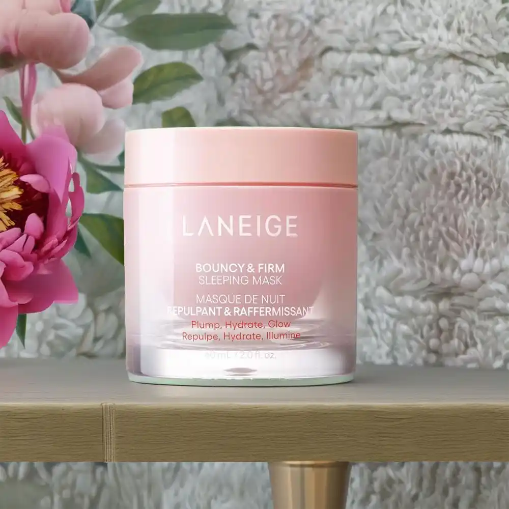 ماسک خواب ضد چروک و جوانساز کلاژن لانیژ Laneige Bouncy & Firm Sleeping Mask با کمپلکس گل صد تومانی و کلاژن برای سفت‌کنندگی و آبرسانی پوست