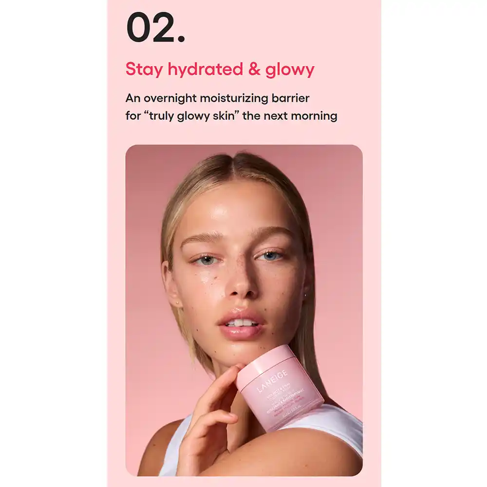 ماسک خواب ضد چروک و جوانساز کلاژن لانیژ Laneige Bouncy & Firm Sleeping Mask با کمپلکس گل صد تومانی و کلاژن برای سفت‌کنندگی و آبرسانی پوست