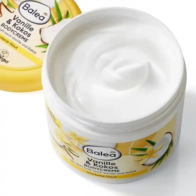 کرم بدن نارگیل و وانیل باله آ Balea Vanille & Kokos با آبرسانی ۴۸ ساعته و رایحه لوکس برای تغذیه عمیق پوست خشک، 500 میلی‌لیتر