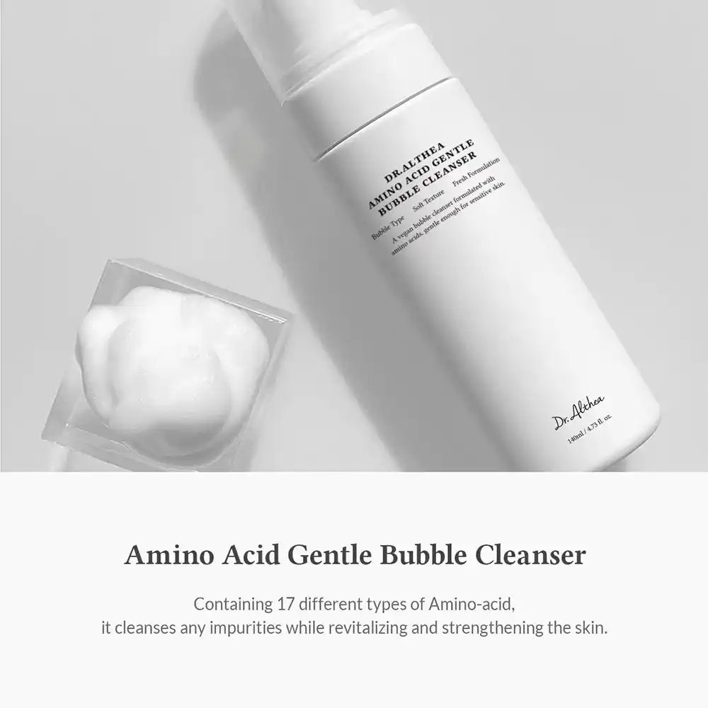 فوم شستشوی حبابی آمینو اسید دکتر آلتیا Dr. Althea Amino Acid Gentle Bubble Cleanser با ۱۷ نوع آمینو اسید و هیالورونیک اسید برای پاکسازی عمیق و ملایم پوست حساس و مستعد آکنه، وگان و کره‌ای
