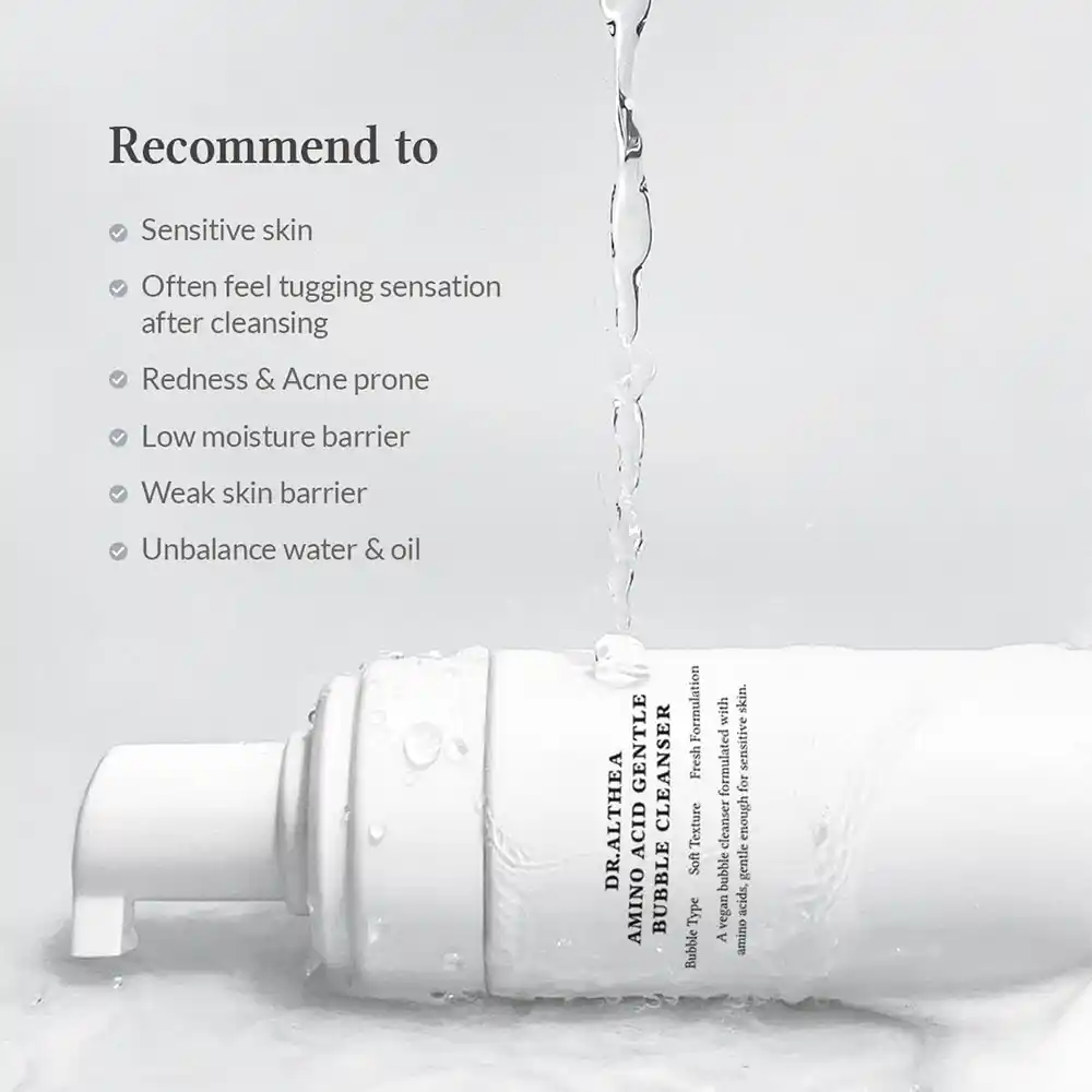 فوم شستشوی حبابی آمینو اسید دکتر آلتیا Dr. Althea Amino Acid Gentle Bubble Cleanser با ۱۷ نوع آمینو اسید و هیالورونیک اسید برای پاکسازی عمیق و ملایم پوست حساس و مستعد آکنه، وگان و کره‌ای