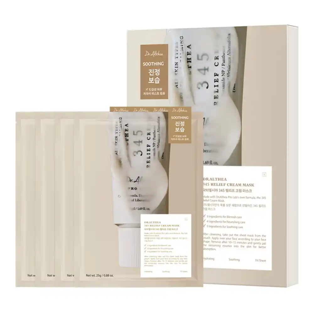 ماسک صورت تسکین‌دهنده دکتر آلتیا Dr. Althea 345 Relief Cream Mask با نیاسینامید و عصاره درخت چای برای آبرسانی و رفع قرمزی پوست حساس